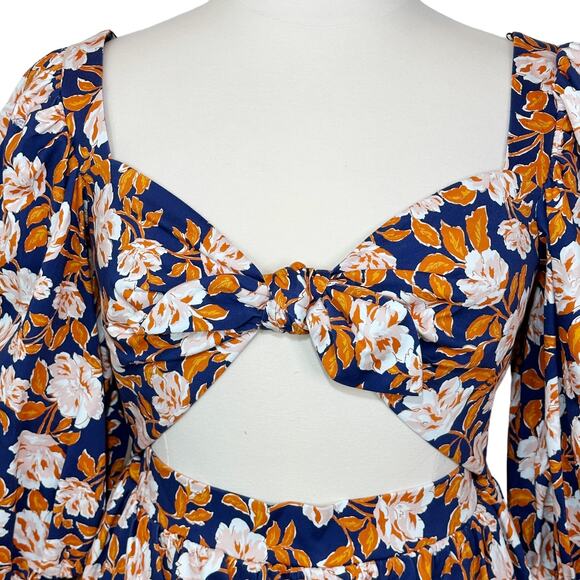 Amur Medina  Floral Twist Front Ruffle Mini Dress Twilight Blue Women 14 NWT - Picture 7 of 15